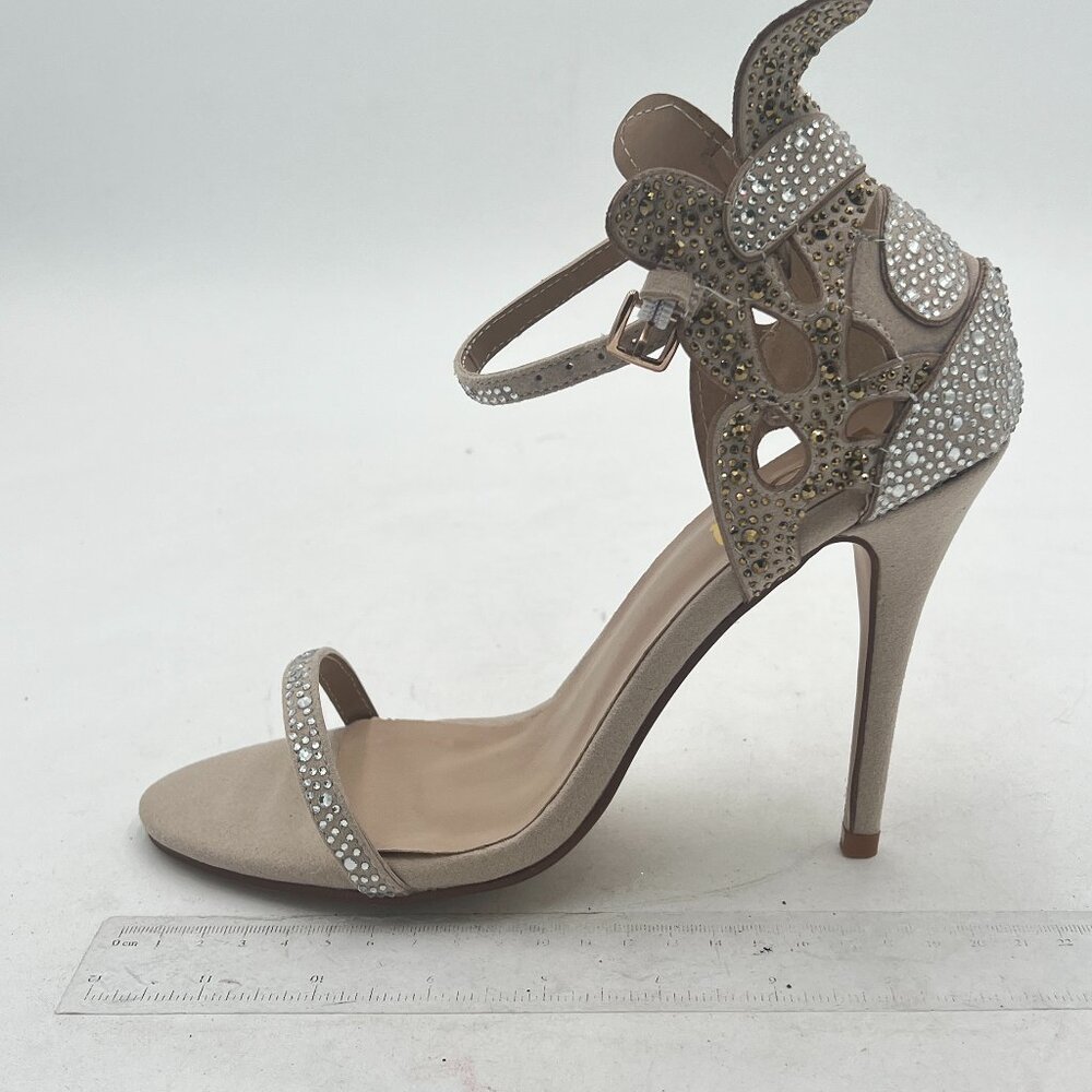 FSJ Champagne Wedding Shoes Rhinestone Stiletto Heels Bridal Sandals - Picture 2 of 8